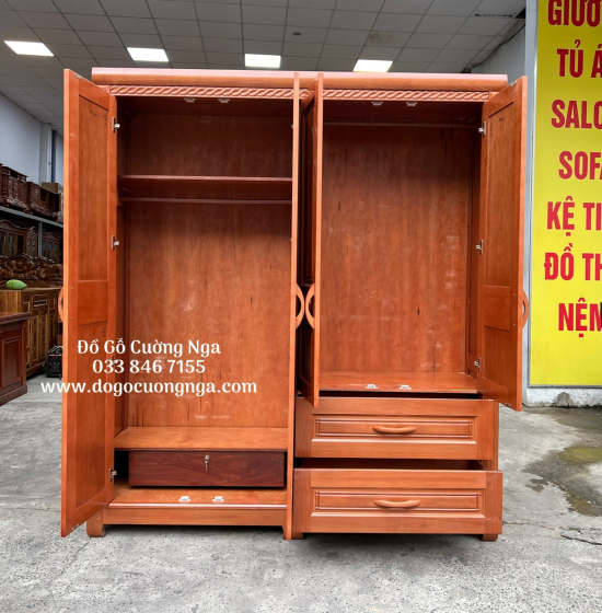 Tủ Quần Áo Gỗ Xoan Đào 4 Cánh Hiện Đại - Đồng Tiền 