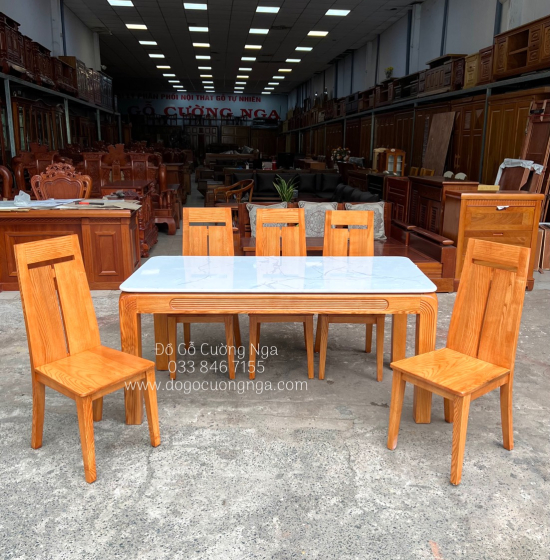 Bàn Ăn Gỗ Sồi Nga 6 Ghế Lau Màu Hương BG 11-4