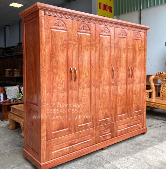 Tủ Áo Gỗ Hương Đá 5 Cánh Cao Cấp 