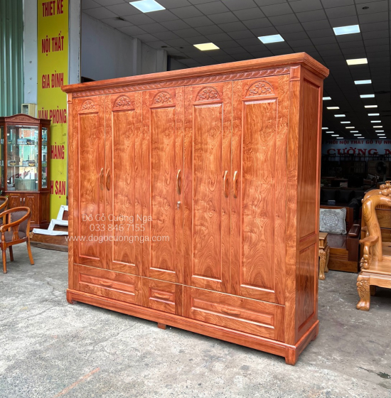 Tủ Áo Gỗ Hương Đá 5 Cánh Cao Cấp 
