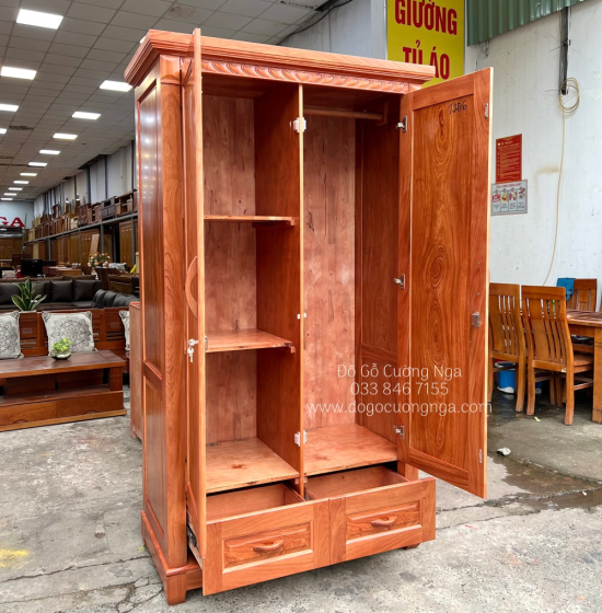 Tủ Áo Gỗ Hương Đá 2 Cánh Hiện Đại