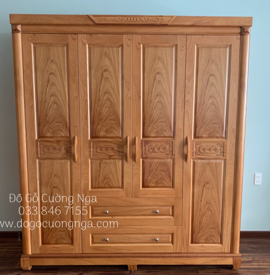 Tủ áo gỗ gõ đỏ 4 cánh - mẫu đồng tiền