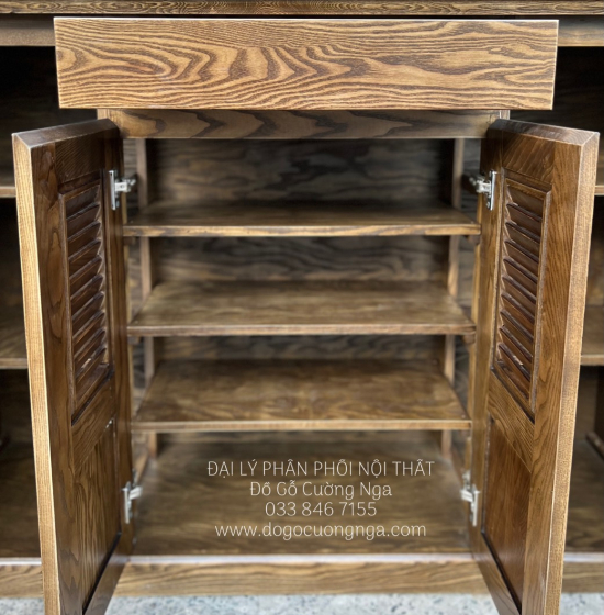 Tủ Giày Dép 4 Cánh Gỗ Sồi Nga Lau Màu Óc Chó TD 017