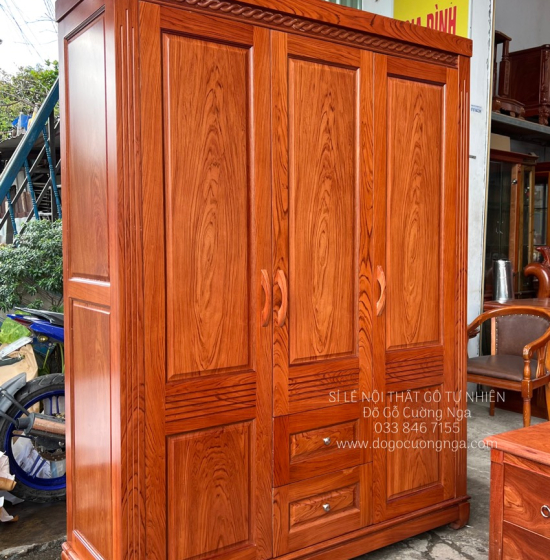 Tủ áo gỗ hương đá 3 cánh - 1m6 mẫu đơn giản