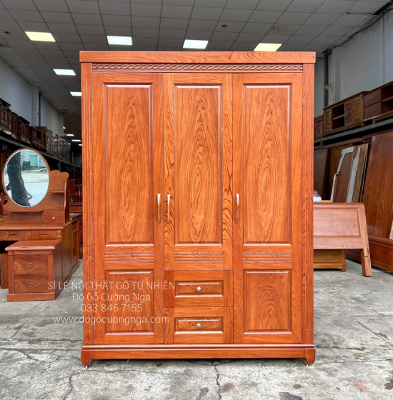 Tủ áo gỗ hương đá 3 cánh - 1m6 mẫu đơn giản