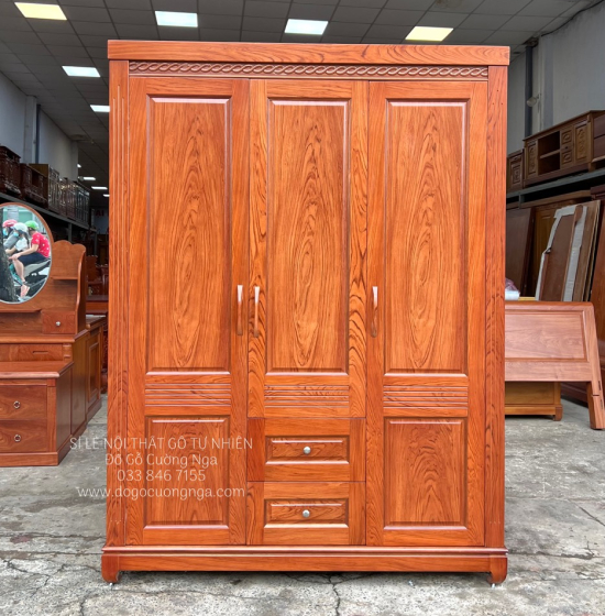Tủ áo gỗ hương đá 3 cánh - 1m6 mẫu đơn giản