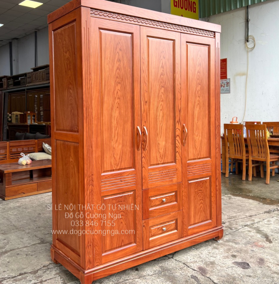 Tủ áo gỗ hương đá 3 cánh - 1m6 mẫu đơn giản