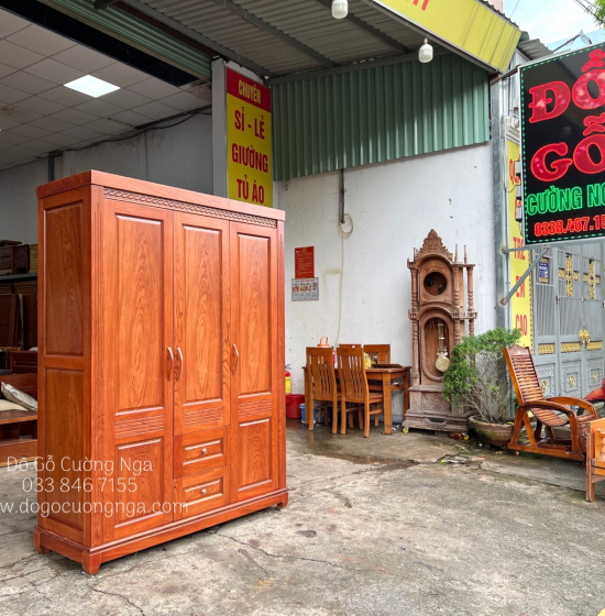 Tủ áo gỗ hương đá 3 cánh - 1m6 mẫu đơn giản
