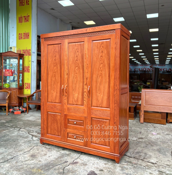 Tủ áo gỗ hương đá 3 cánh - 1m6 mẫu đơn giản