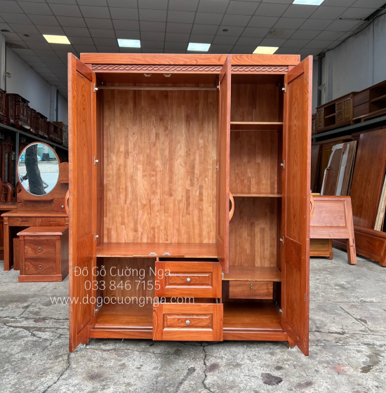 Tủ áo gỗ hương đá 3 cánh - 1m6 mẫu đơn giản