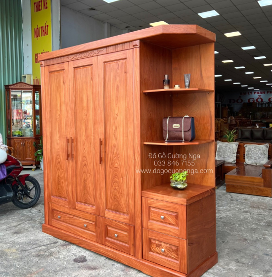 Tủ quần áo gỗ hương đá 3 cánh 1m9 - vế phải 