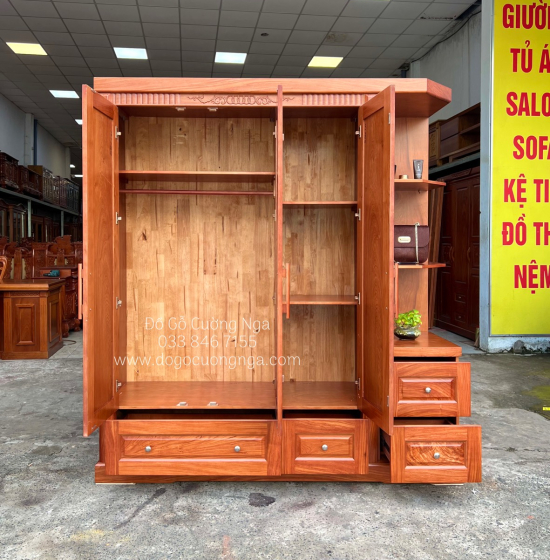 Tủ quần áo gỗ hương đá 3 cánh 1m9 - vế phải 