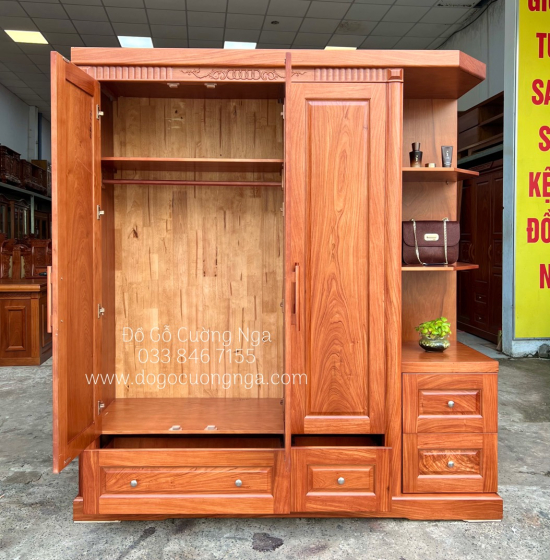 Tủ quần áo gỗ hương đá 3 cánh 1m9 - vế phải 