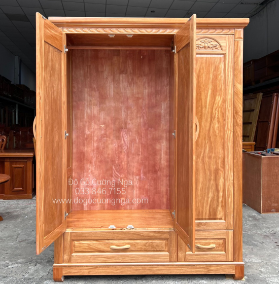 Tủ Áo Gỗ Đinh Hương 1m6 Hoa Vòm Hiện Đại