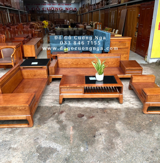 Bộ Bàn Ghế Sofa Hai Văng Gỗ Sồi Nga Hiện Đại - Kèm Nệm 