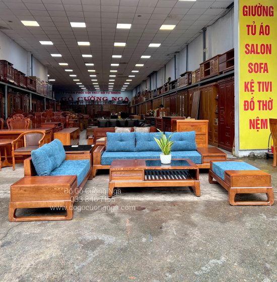 Bộ Bàn Ghế Sofa Hai Văng Gỗ Sồi Nga Hiện Đại - Kèm Nệm 
