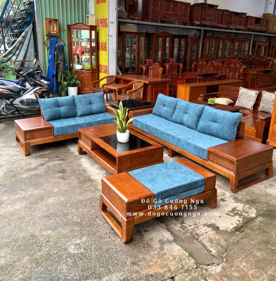 Bộ Bàn Ghế Sofa Hai Văng Gỗ Sồi Nga Hiện Đại - Kèm Nệm 