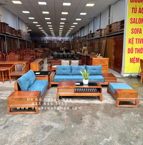 Bàn Ghế Sofa Gỗ Sồi Nga Lau Màu Hương - Ghế 2 Văng Kèm Nệm 
