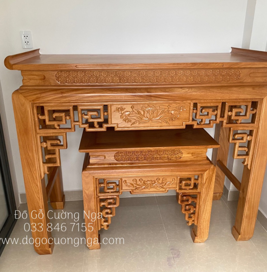 Bộ Bàn Thờ Gia Tiên Gỗ Gõ Đỏ Cao Cấp 1m75 Chiện Sen Chất Lượng 