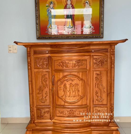 Tủ thờ gỗ gõ đỏ 1m27 - trạm Tam Đa BT 015