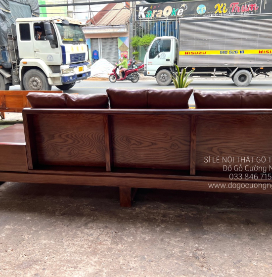 Bộ Bàn Ghế Sofa Gỗ Sồi Nga Mẫu 2 Văng Choãi - Màu Óc Chó SF 077