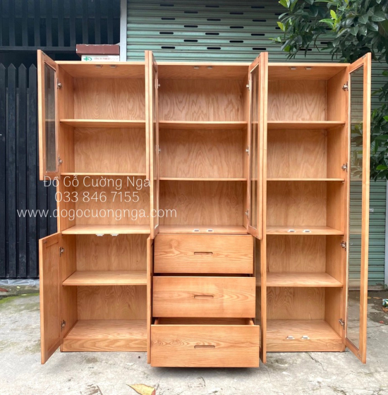 Tủ Hồ Sơ - Tủ Sách Gỗ Sồi Nga Hiện Đại Màu Tự Nhiên 