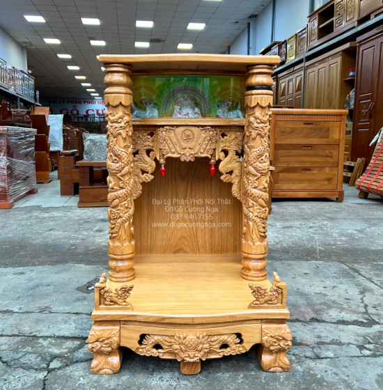 Bàn thờ thần tài gỗ gõ đỏ 60x98 - hộp đèn giá rẻ 