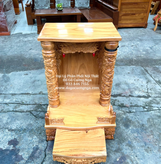 Bàn thờ ông địa thần tài gỗ gõ đỏ 60x88 - cột 10 giá rẻ 