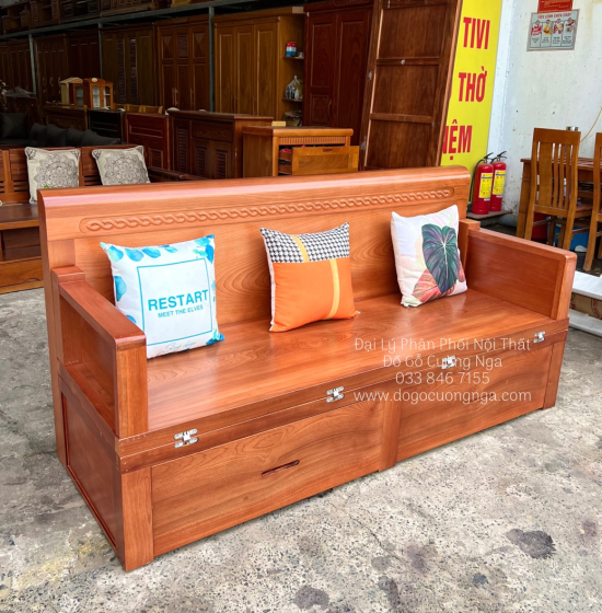 Ghế Giường Gỗ Xoan Đào 2 Ngăn Kéo 1m6x2m Hiện Đại 