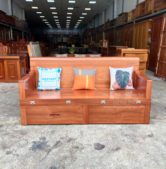 Ghế Giường Gỗ Xoan Đào 2 Ngăn Kéo 1m6x2m Hiện Đại 