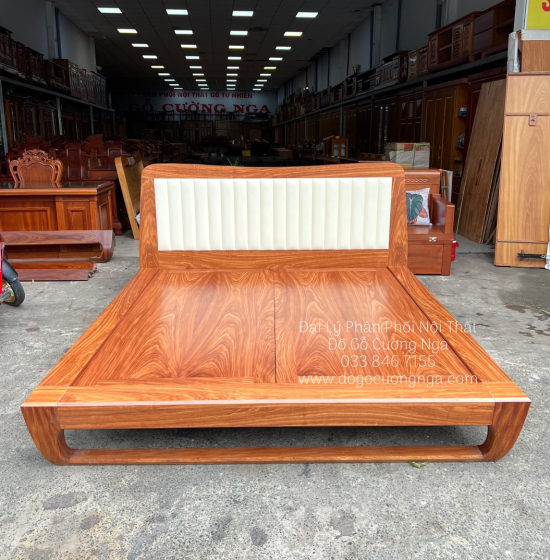 Giường Ngủ Gỗ Cẩm Kiểu Nhật Chân Quỳ - Đầu Bọc Nệm Đẹp Hiện Đại 