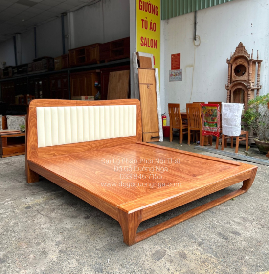 Giường Ngủ Gỗ Cẩm Kiểu Nhật Chân Quỳ - Đầu Bọc Nệm Đẹp Hiện Đại 