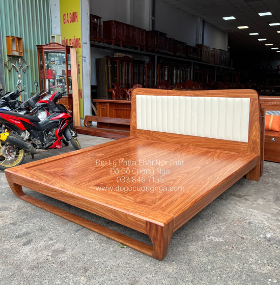 Giường Ngủ Gỗ Cẩm Kiểu Nhật Chân Quỳ - Đầu Bọc Nệm Đẹp Hiện Đại 