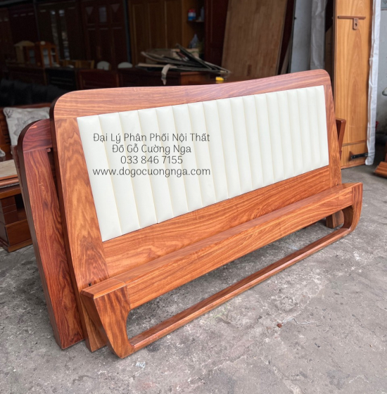Giường Ngủ Gỗ Cẩm Kiểu Nhật Chân Quỳ - Đầu Bọc Nệm Đẹp Hiện Đại 