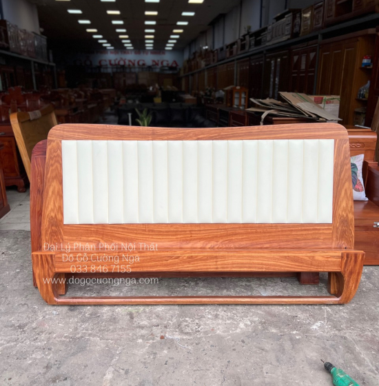 Giường Ngủ Gỗ Cẩm Kiểu Nhật Chân Quỳ - Đầu Bọc Nệm Đẹp Hiện Đại 