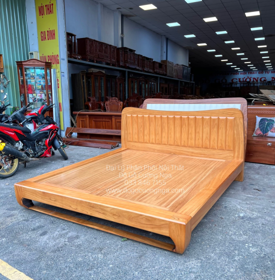 Giường Gỗ Gõ Đỏ Kiểu Nhật Chân Quỳ Cao Cấp - Vạt Phản Liền 