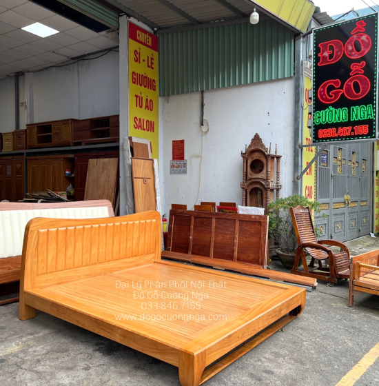 Giường Gỗ Gõ Đỏ Kiểu Nhật Chân Quỳ Cao Cấp - Vạt Phản Liền 