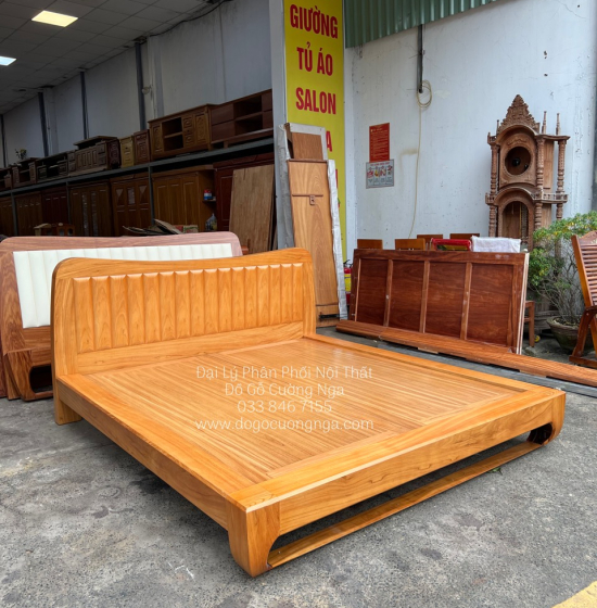Giường Gỗ Gõ Đỏ Kiểu Nhật Chân Quỳ Cao Cấp - Vạt Phản Liền 