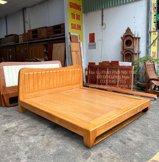 Giường Gỗ Gõ Đỏ Kiểu Nhật Chân Quỳ Cao Cấp - Vạt Phản Liền 