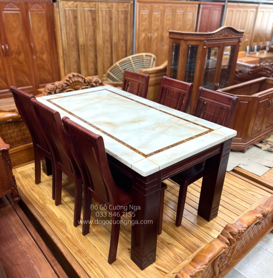 Bộ Bàn Ăn Mặt Đá Cao Cấp 6 Ghế BAD 013