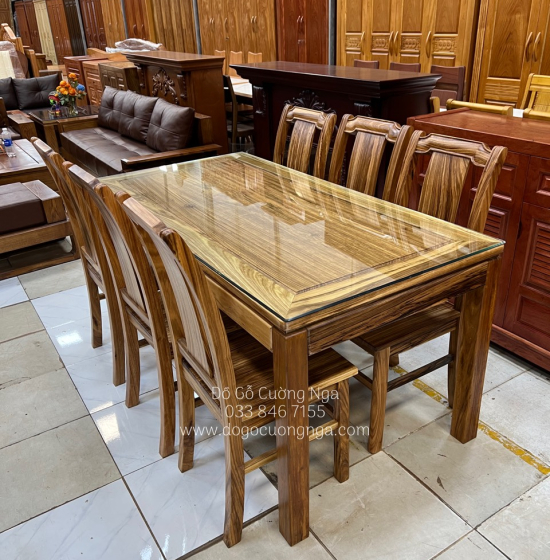 Bộ Bàn Ăn Gỗ Hương Xám 6 Ghế Đẹp Hiện Đại 