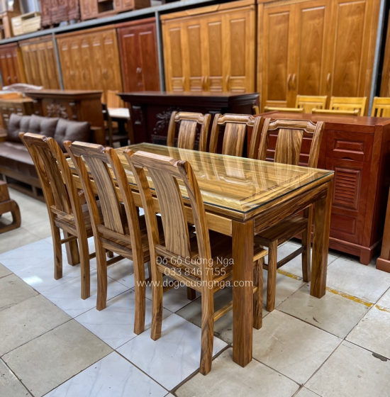 Bộ Bàn Ăn Gỗ Hương Xám 6 Ghế Đẹp Hiện Đại 