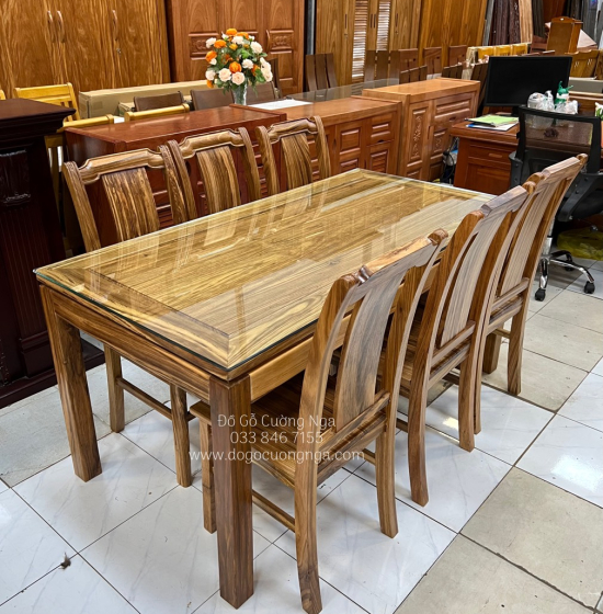 Bộ Bàn Ăn Gỗ Hương Xám 6 Ghế Đẹp Hiện Đại 