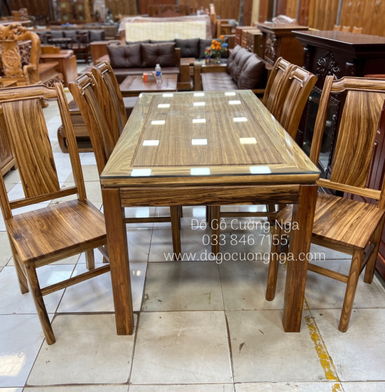 Bộ Bàn Ăn Gỗ Hương Xám 6 Ghế Đẹp Hiện Đại 