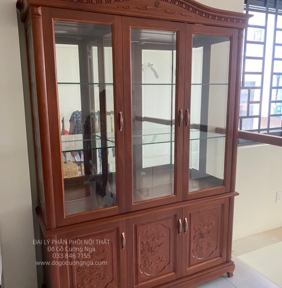 Tủ rượu gỗ Xoan Đào cao cấp 1m45 - phào cong TG 024