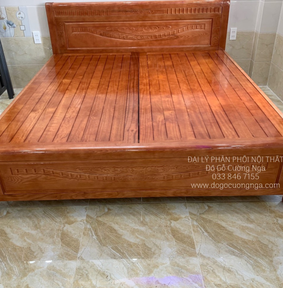 Giường gỗ sồi nga vạt phản - màu cánh gián 