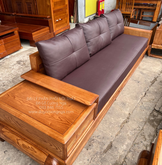Bàn Ghế Sofa Gỗ Sồi Nga - 2 Văng Mẫu Đùi Gà Sơn Inchen Cao Cấp 