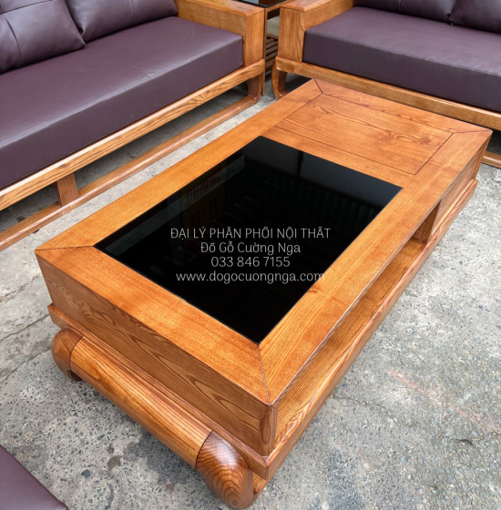 Bàn Ghế Sofa Gỗ Sồi Nga - 2 Văng Mẫu Đùi Gà Sơn Inchen Cao Cấp 