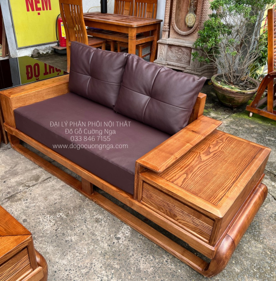 Bàn Ghế Sofa Gỗ Sồi Nga - 2 Văng Mẫu Đùi Gà Sơn Inchen Cao Cấp 