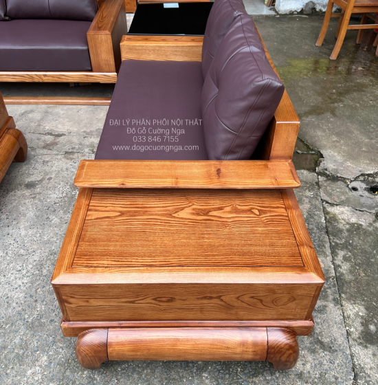 Bàn Ghế Sofa Gỗ Sồi Nga - 2 Văng Mẫu Đùi Gà Sơn Inchen Cao Cấp 